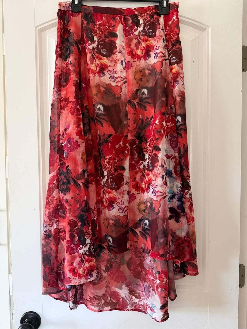 Topshop Red Floral High-Low Skirt